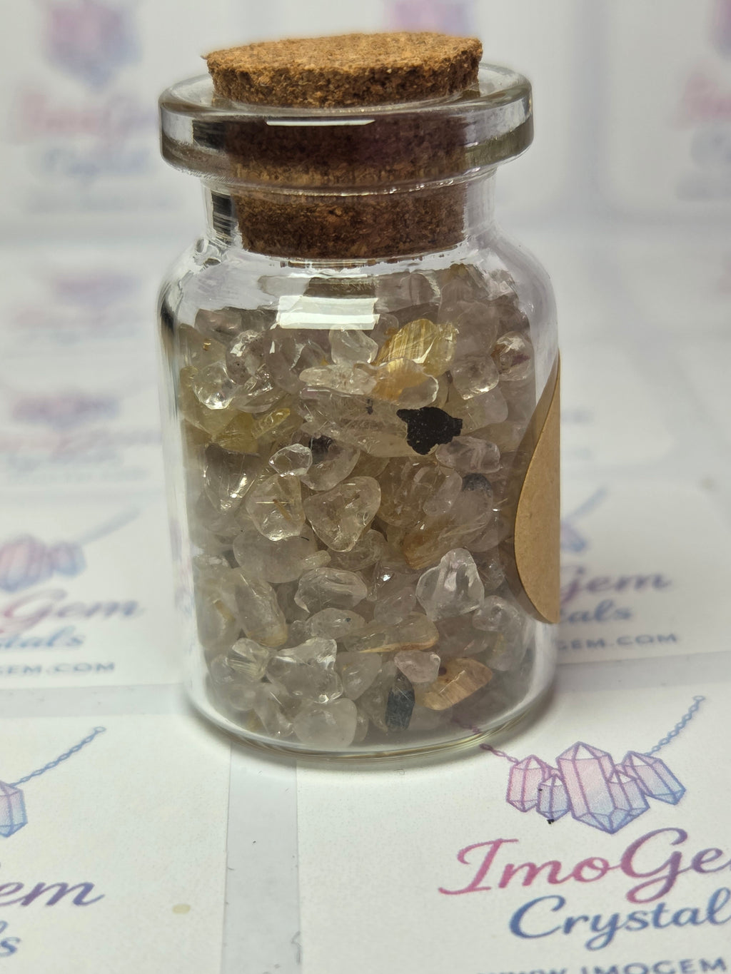 Crystal chips in glass jar