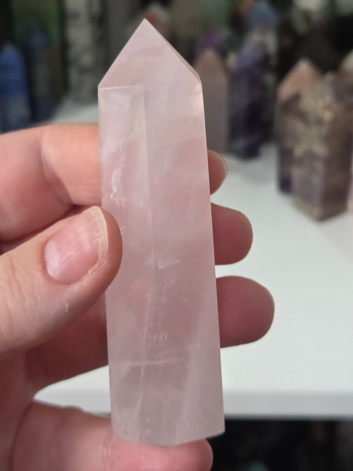 Rose quartz crystal tower