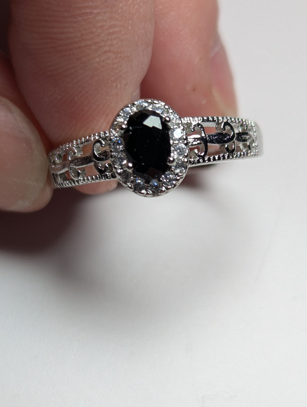 Black tourmaline crystal adjustable ring stainless steel