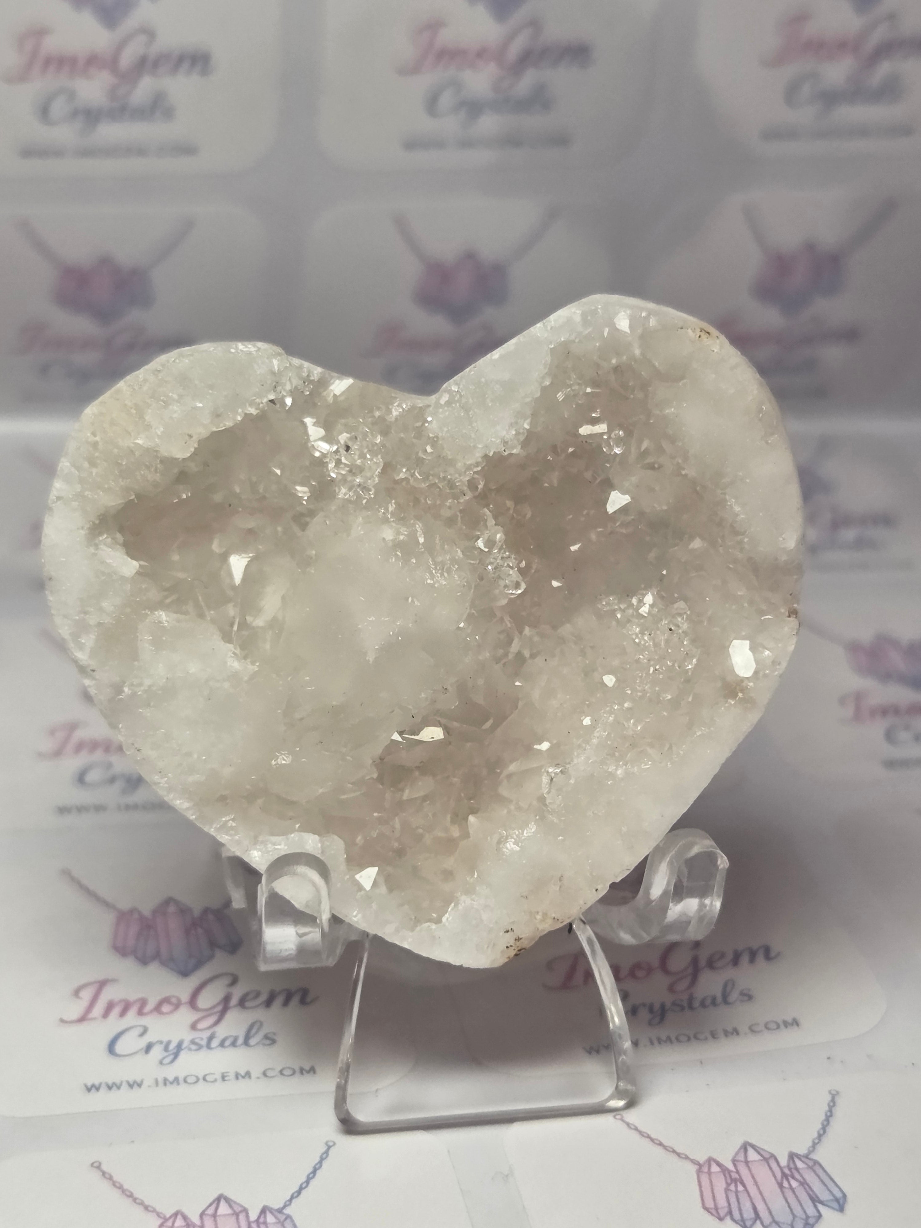 Clear quartz crystal Geode heart carving
