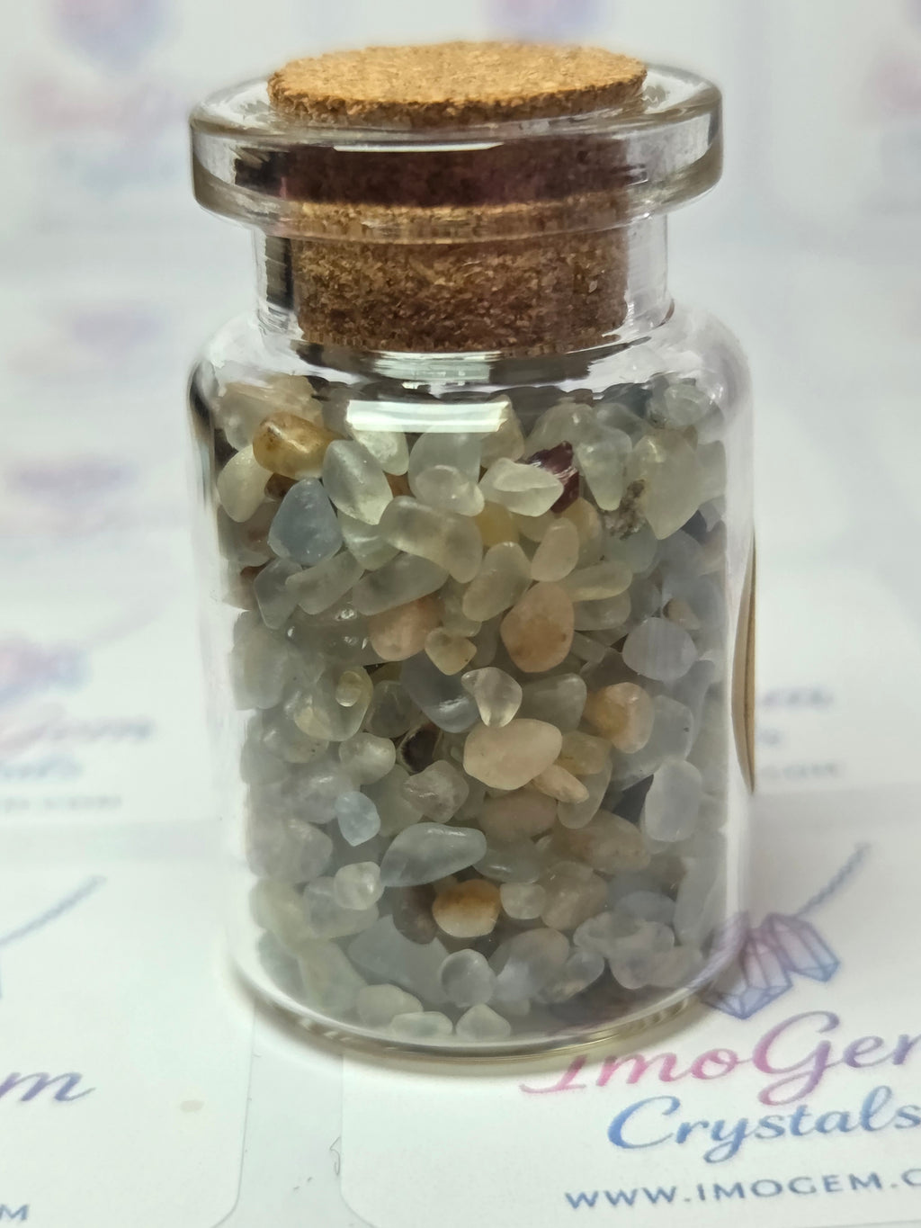 Crystal chips in glass jar