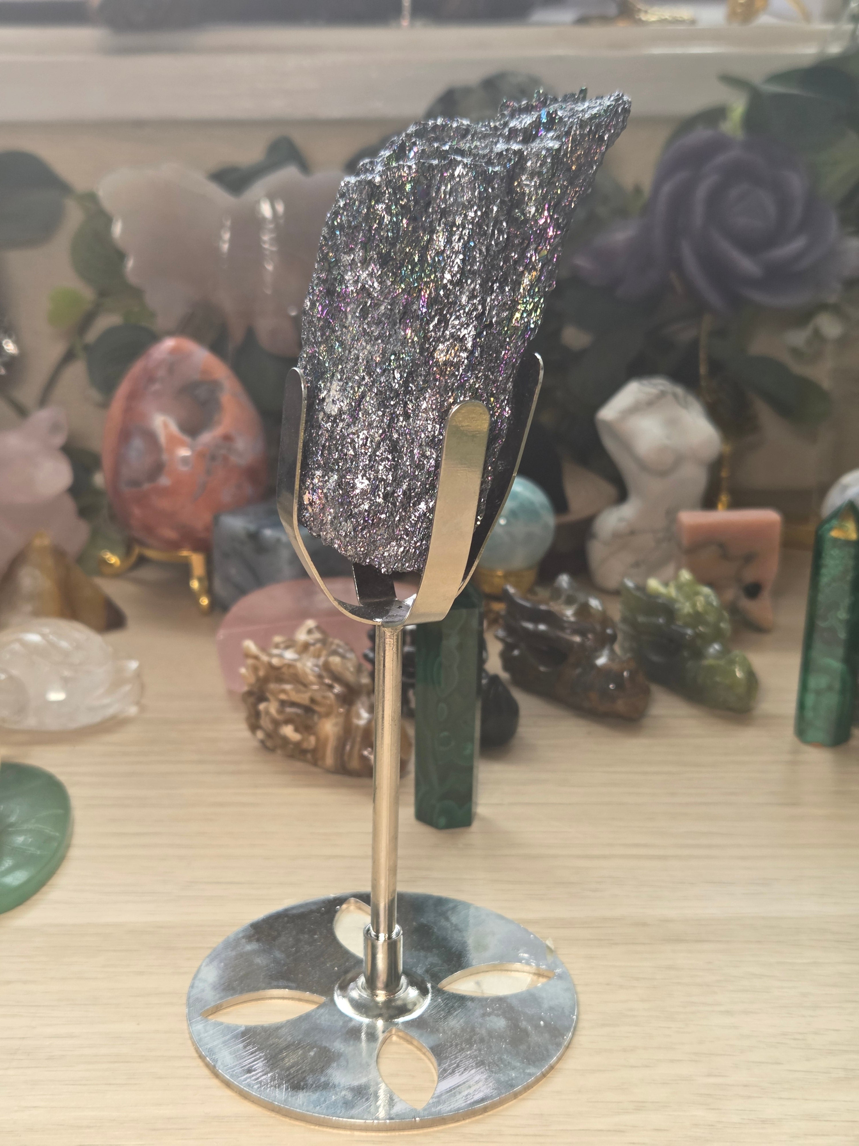 Peacock aura specimen with Stand