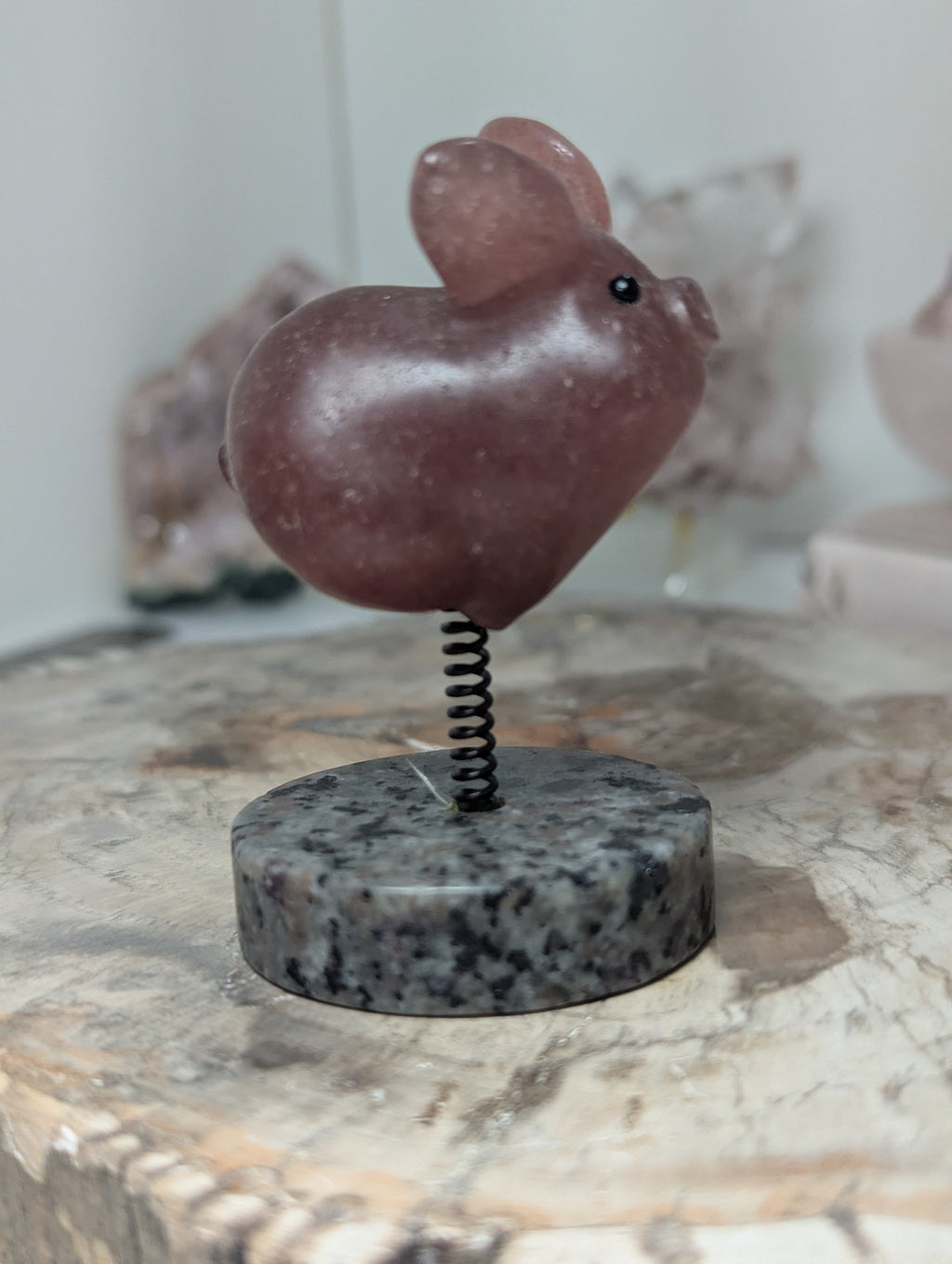 Strawberry quartz crystal flying  pig