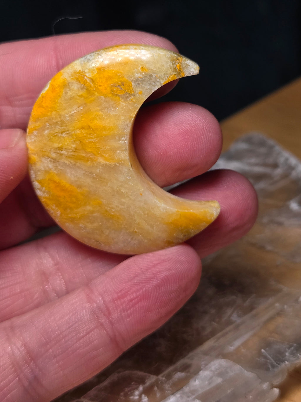 Bumblebee jasper crystal moon carving