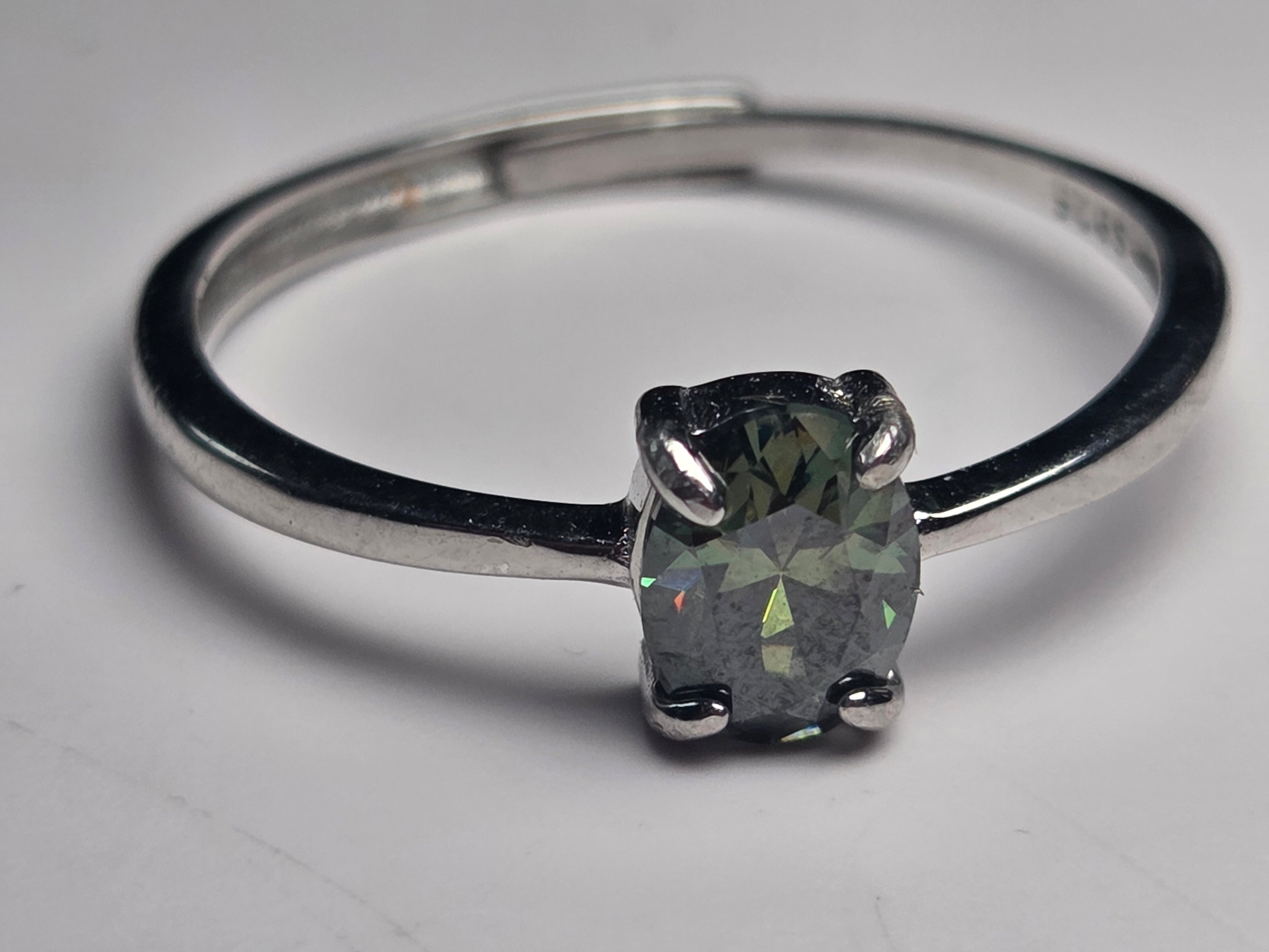 One carot Moissonite Green Diamond adjustable ring