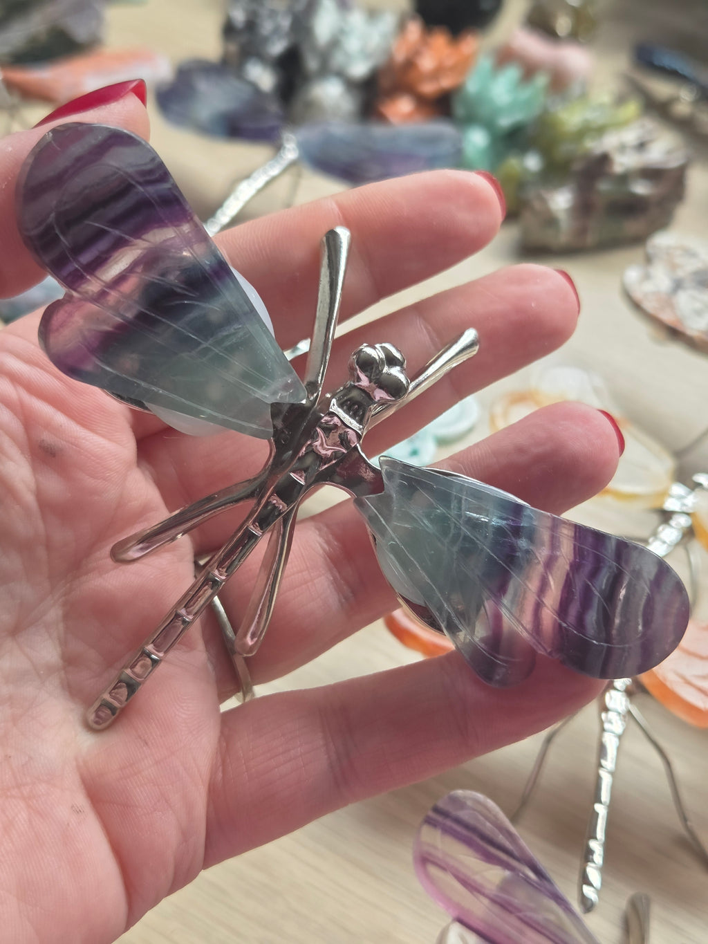 Crystal dragonfly carvings