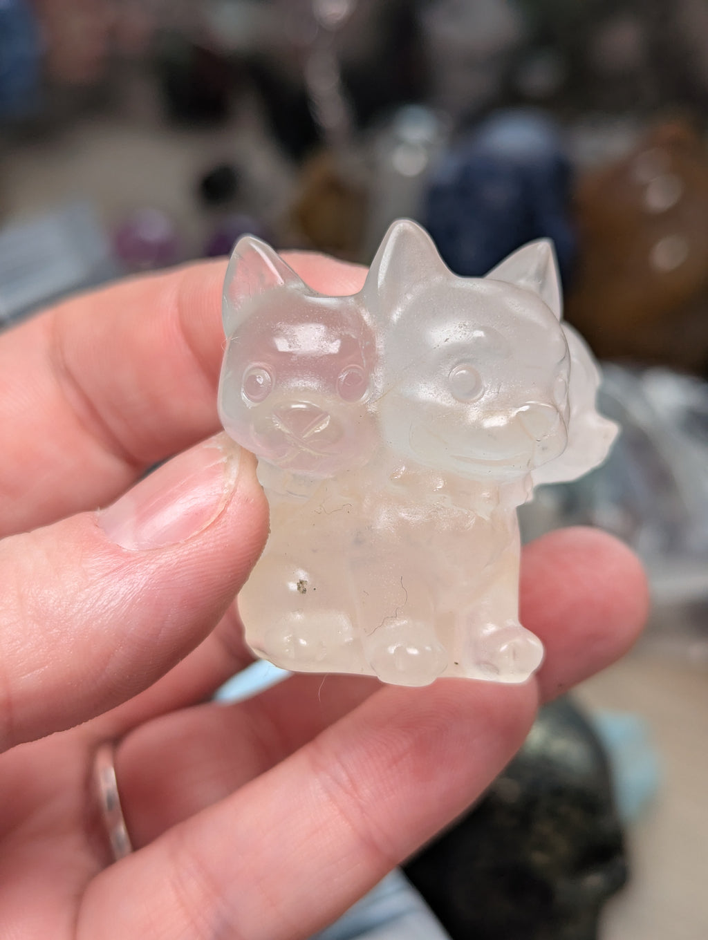 Clear quartz crystal three headed dog