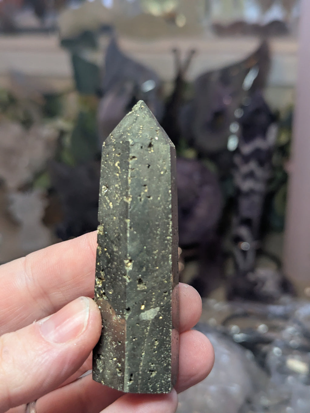 Pyrite crystal tower with quartz