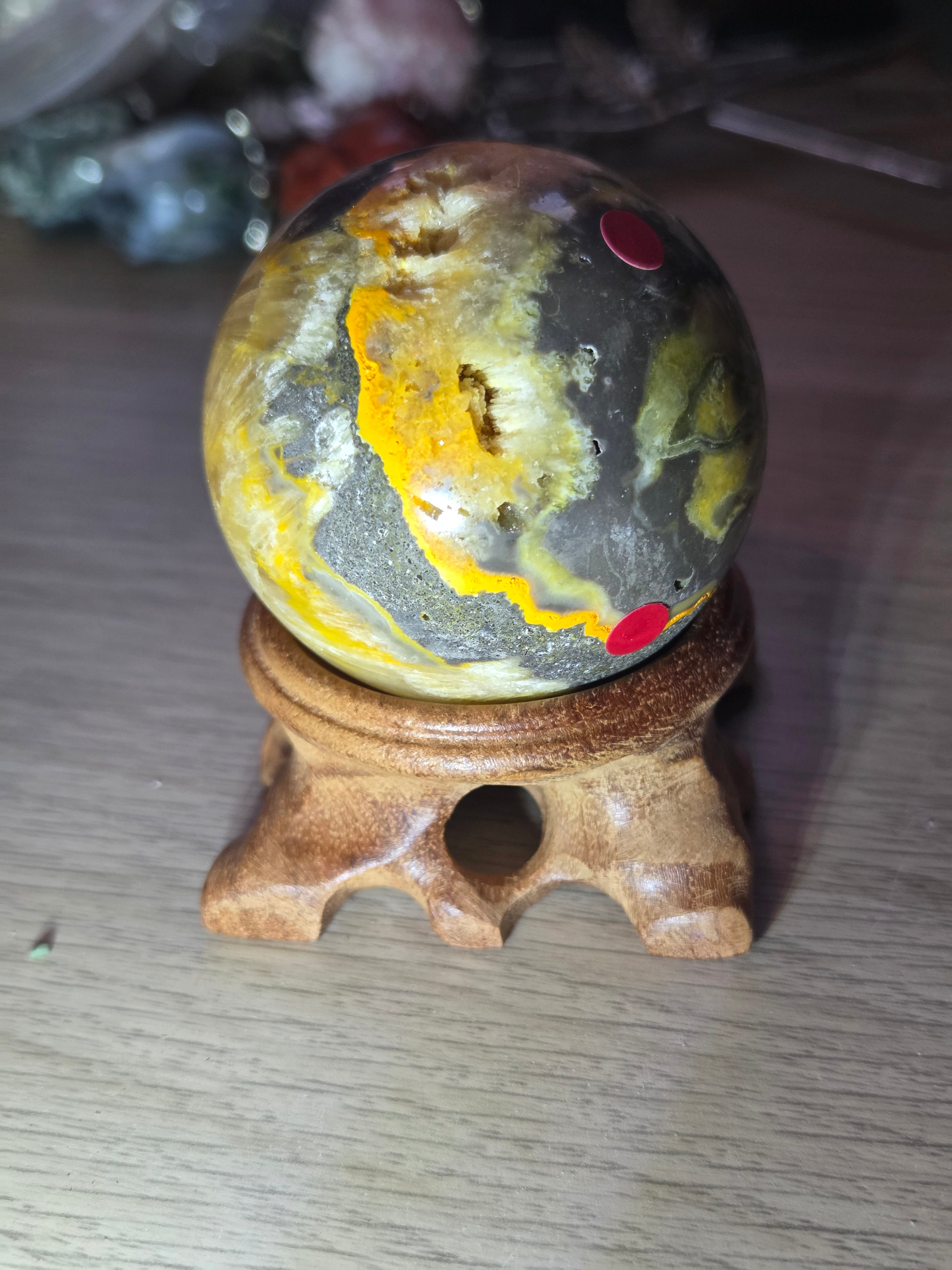 Bumblebee jasper crystal sphere with stand