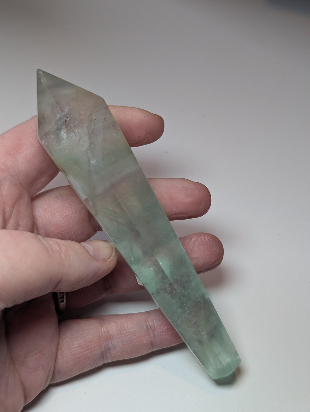 Green flouite crystal wand with stand UV reactive