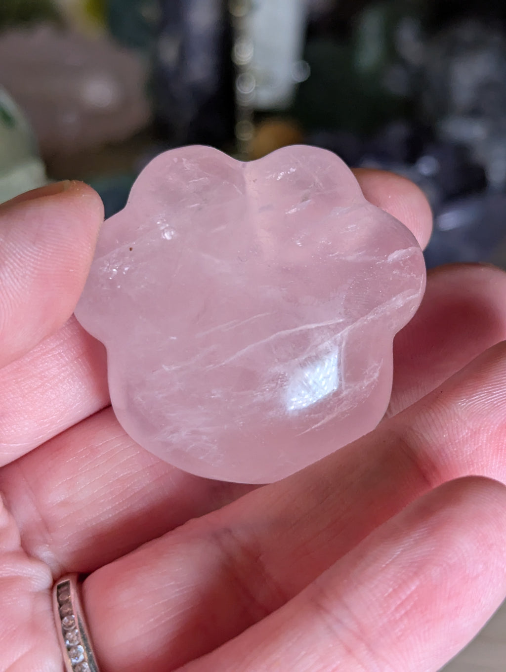 Rose quartz crystal paw print