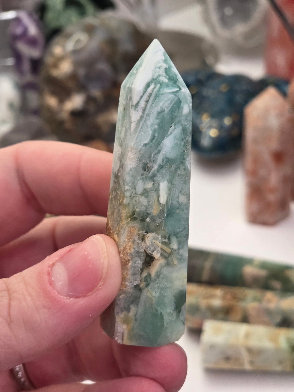 Flourite Agate crystal tower carving