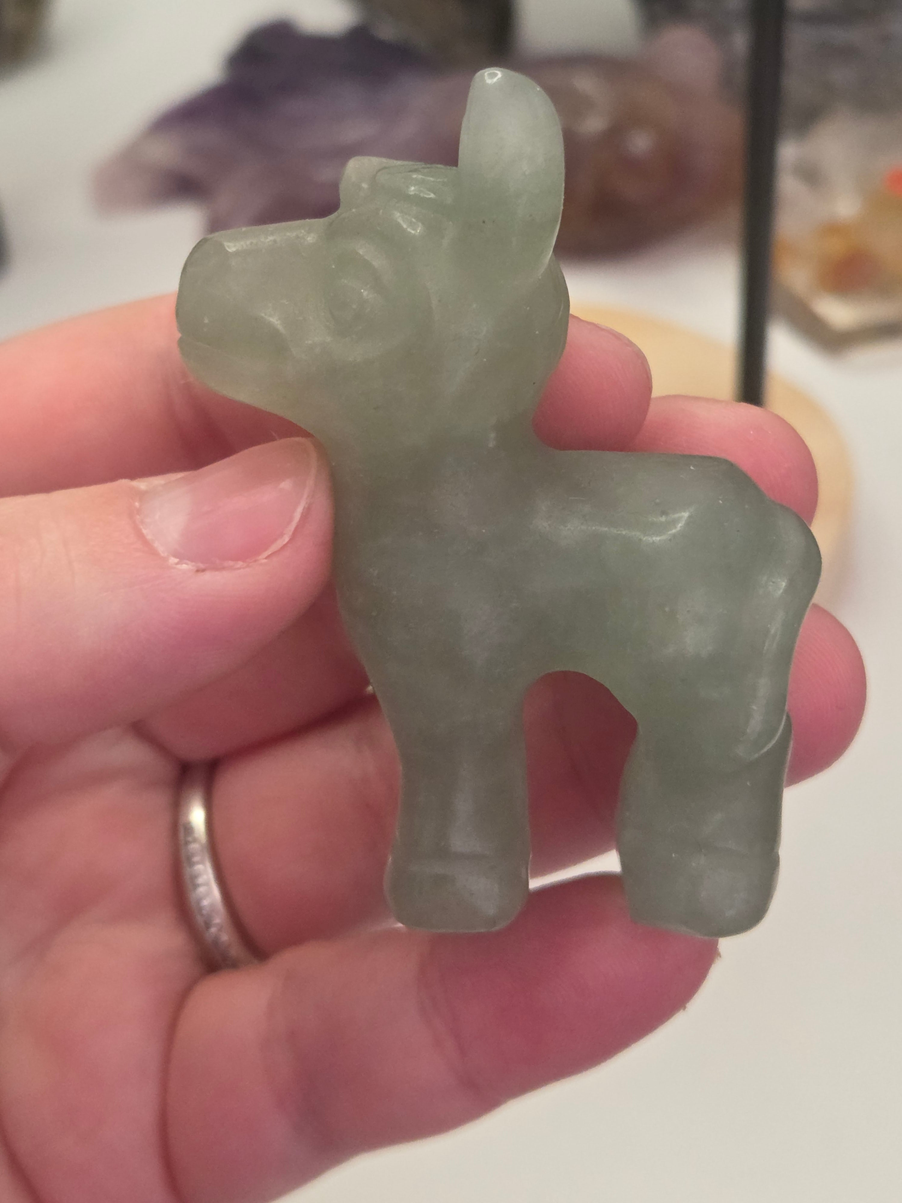 Green Strawberry quartz crystal Donkey carving