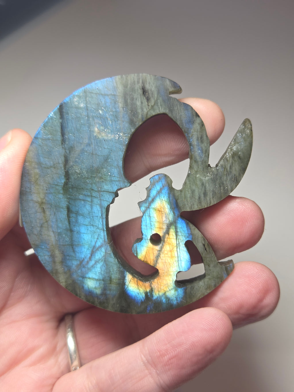 Labradorite crystal fairy moon carving with chair stand
