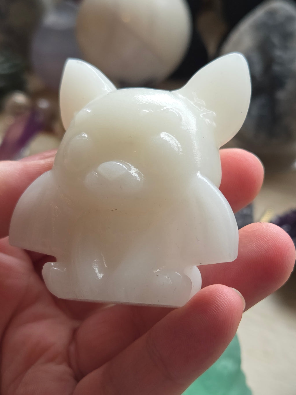 White jade crystal bat carving