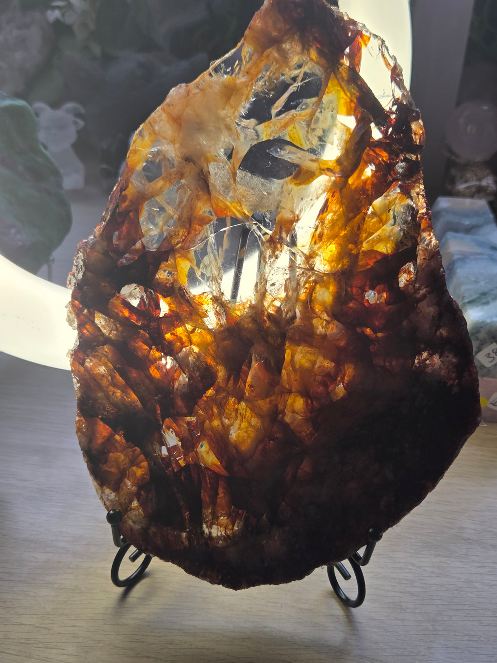 XL Grade A A fire quartz crystal slice with stand