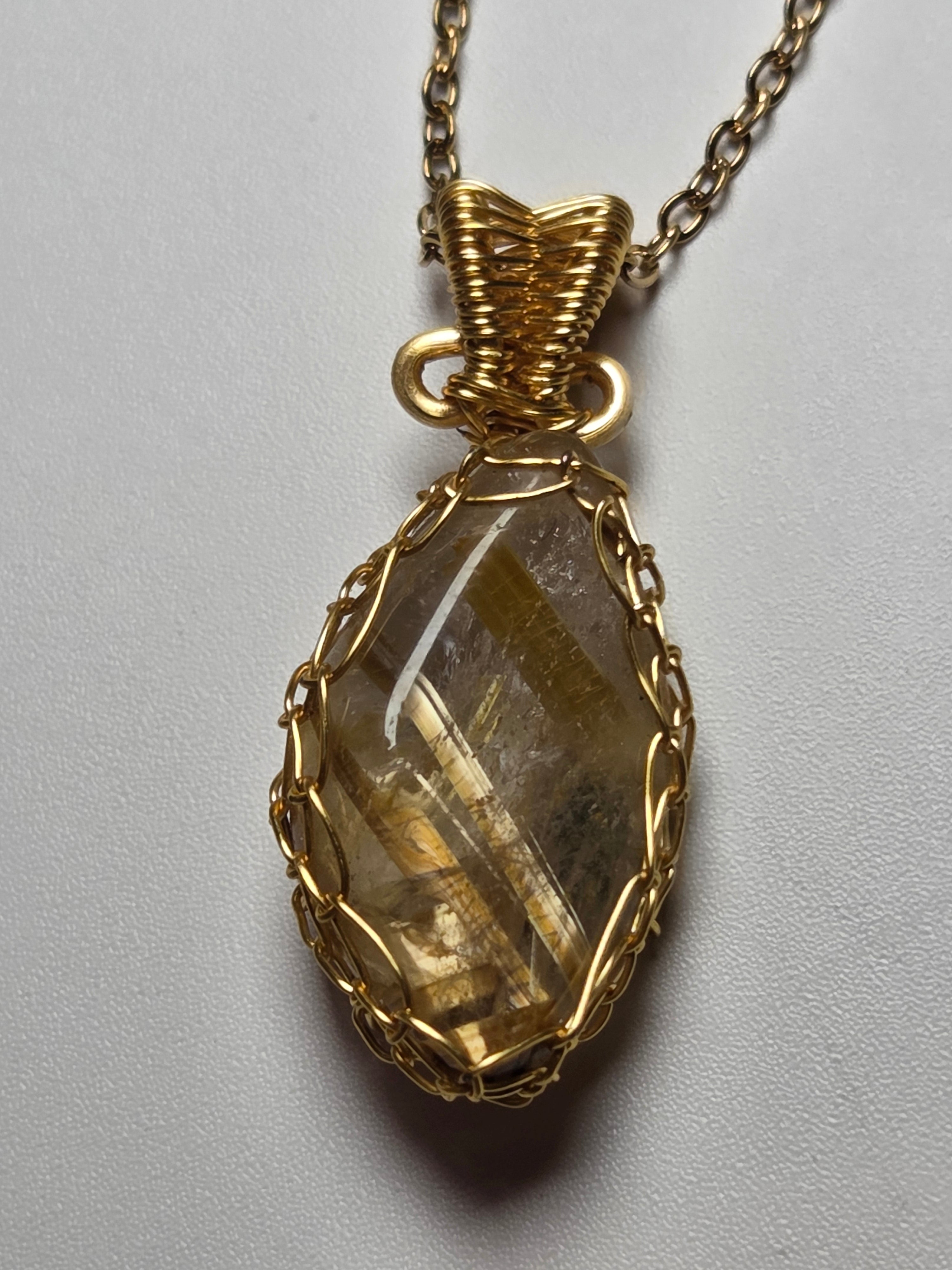 Golden Rutlile crystal Wire wrap necklace