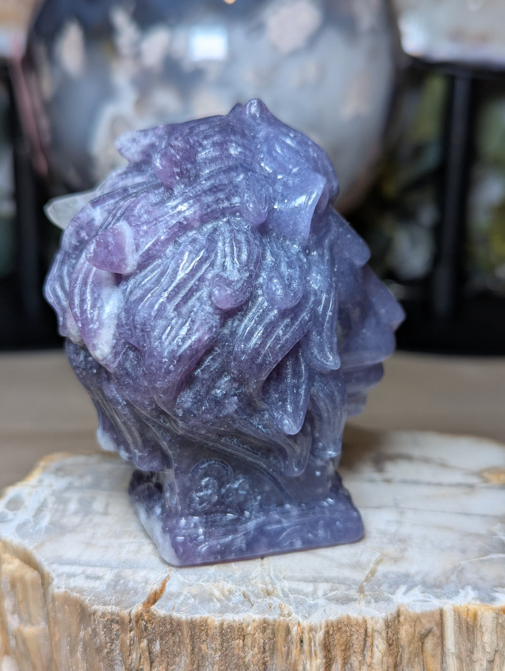 Lepidolite crystal large lion carving
