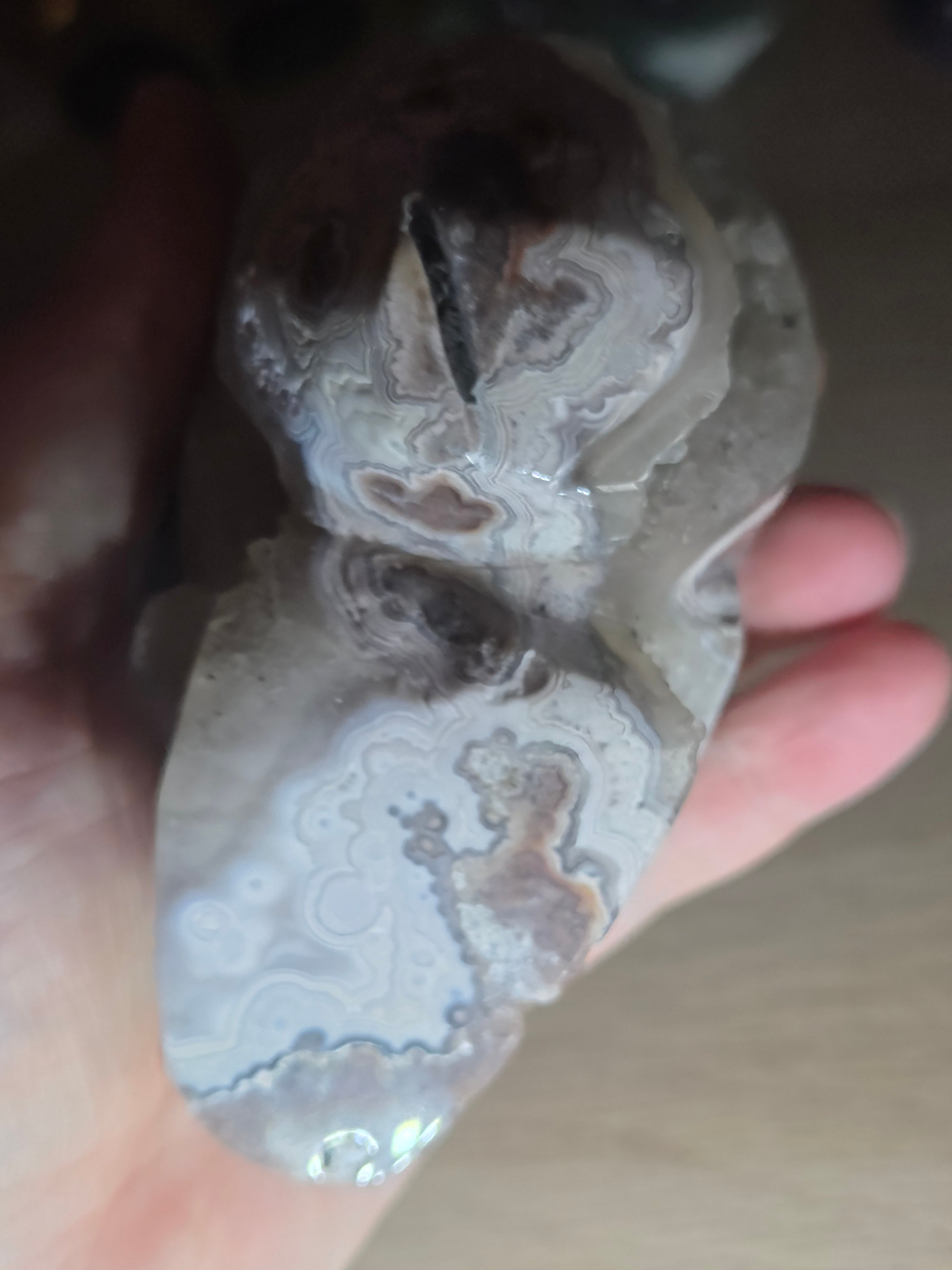 Mexican crazy agate crystal Skull  with open Duzy carving