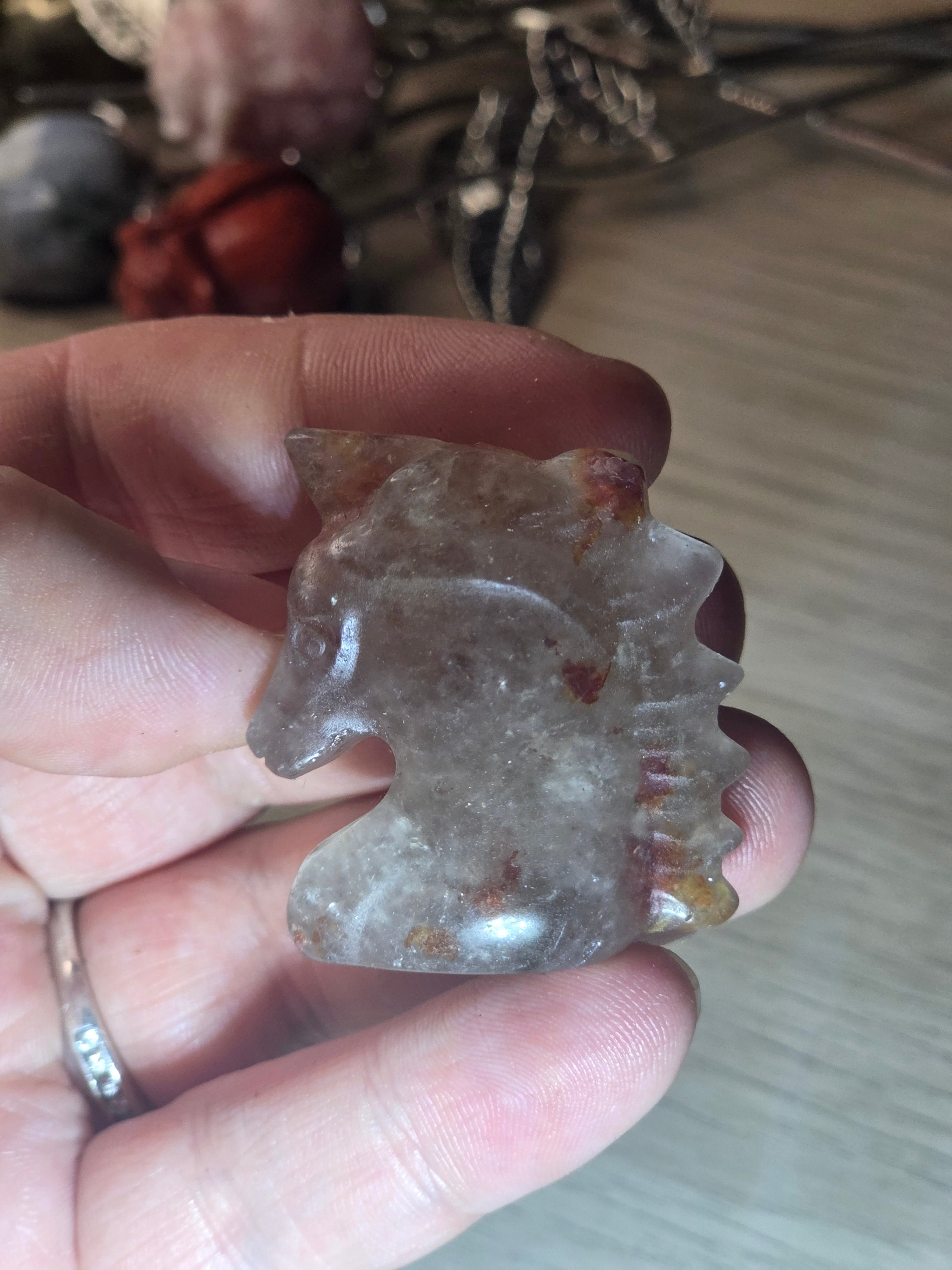 Fire quartz crystal horse head carving