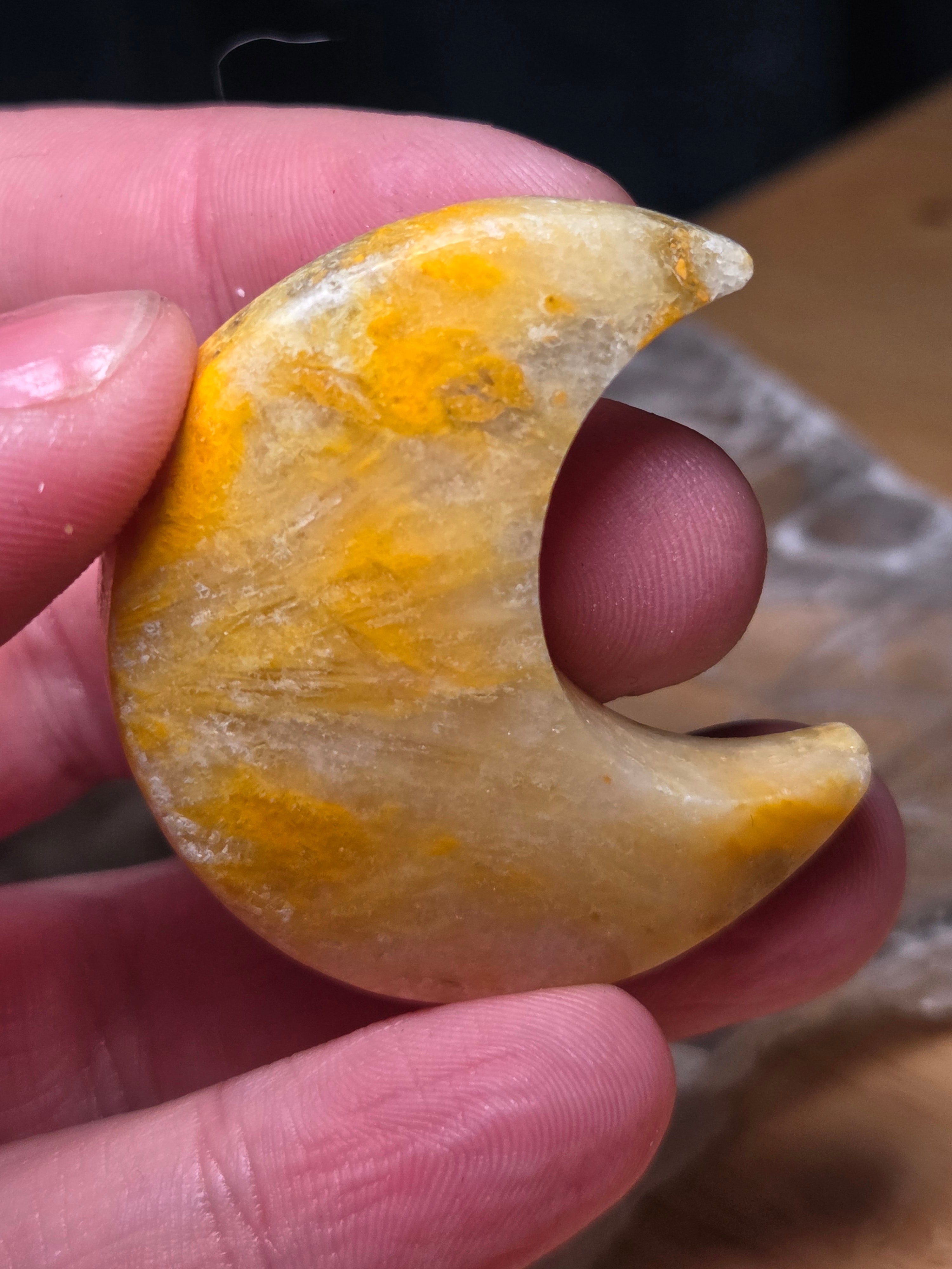 Bumblebee jasper crystal moon carving