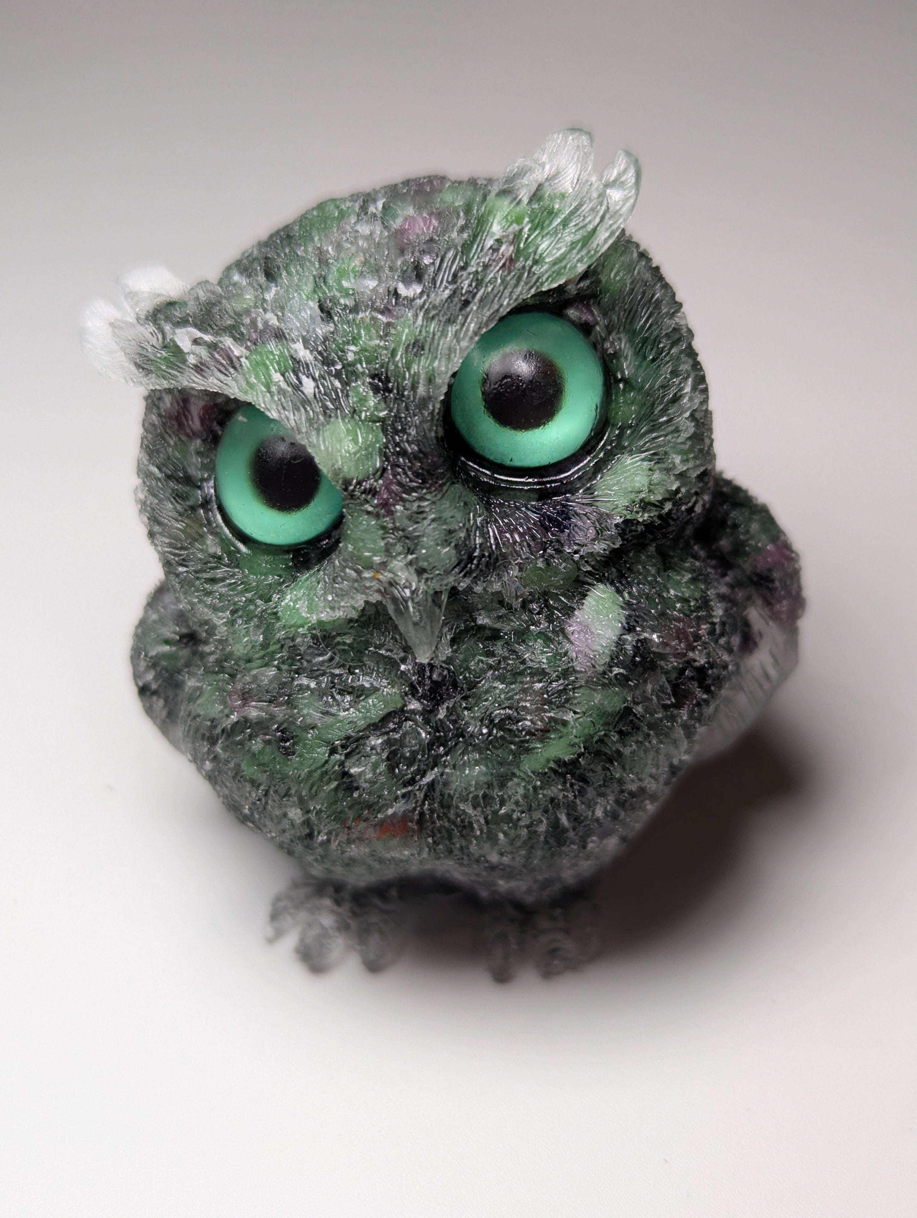 Ruby in zoisite crystal chip resin owl