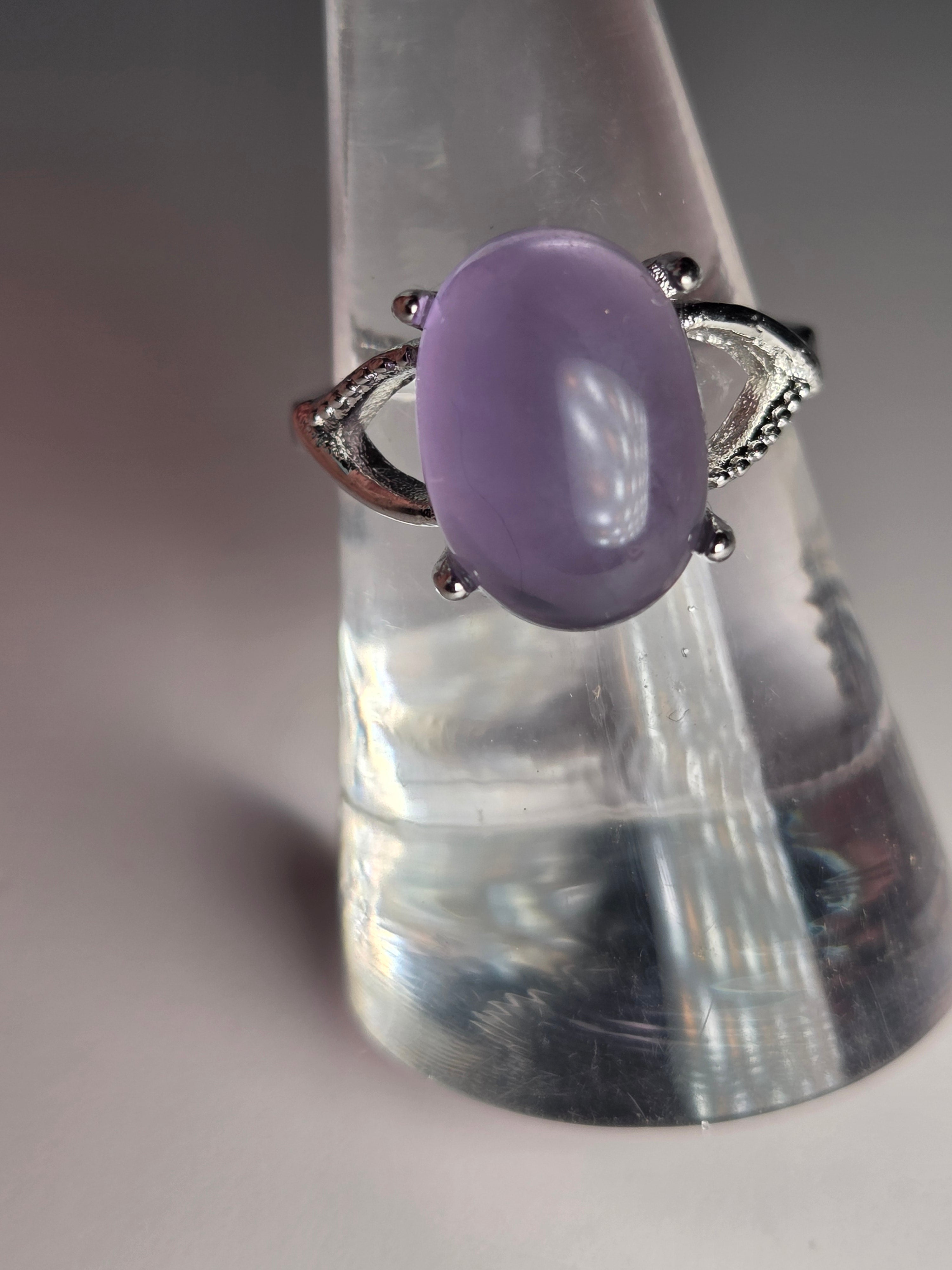 Purple flourite crystal adjustable ring stainless steel
