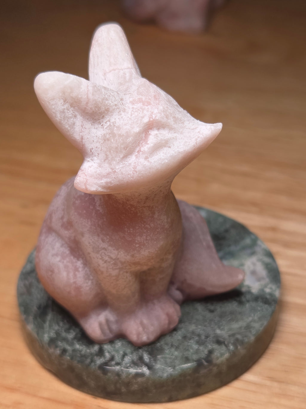 Pink opal crystal fox carving