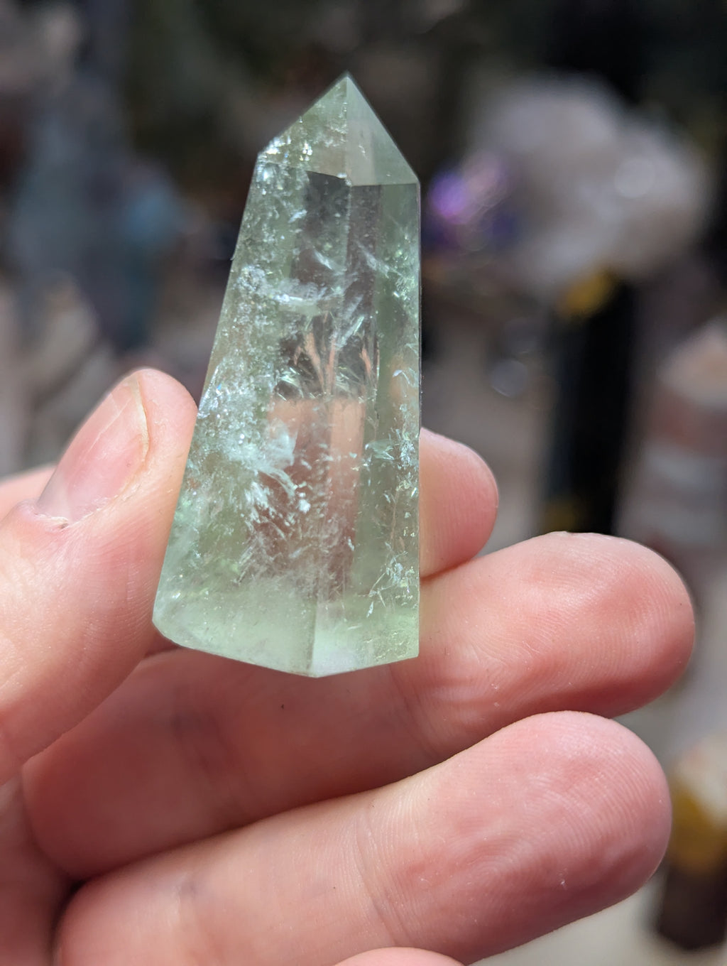 Rare green quartz crystal tower