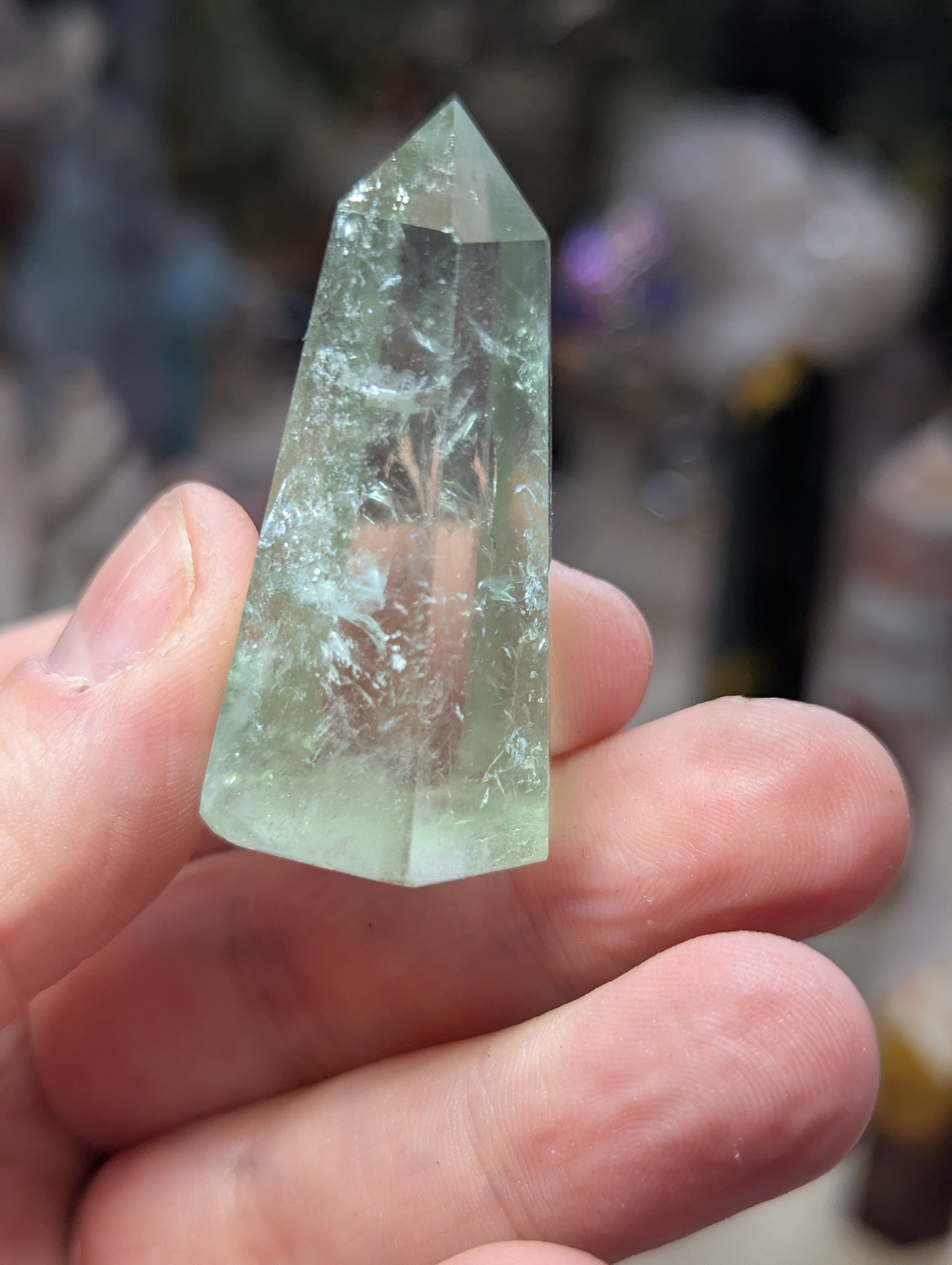 Rare green quartz crystal tower