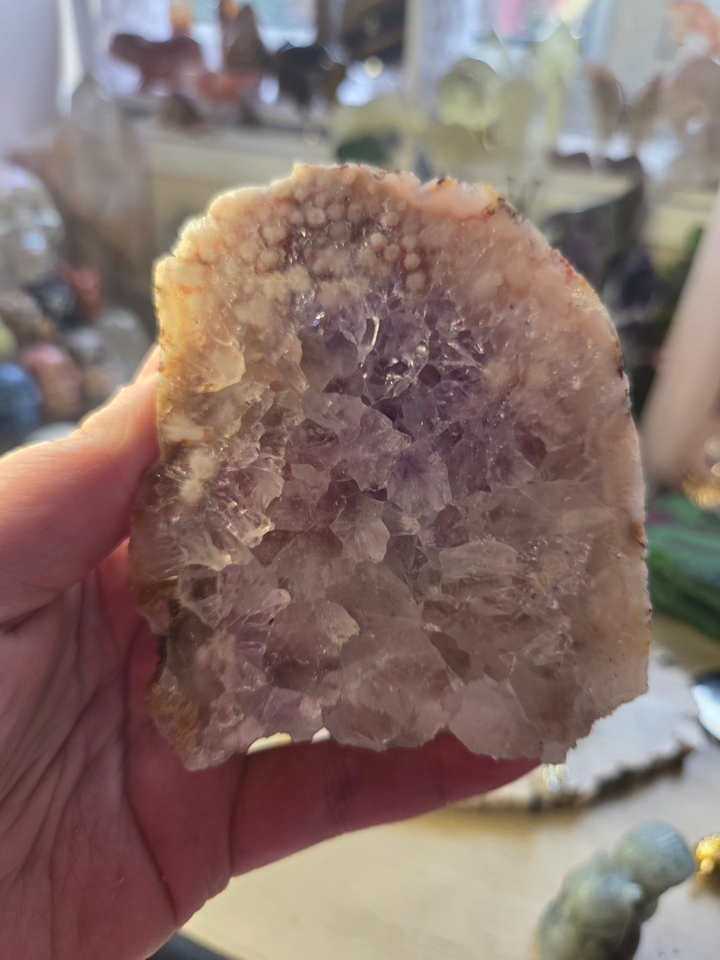 Pink amethyst crystal slice