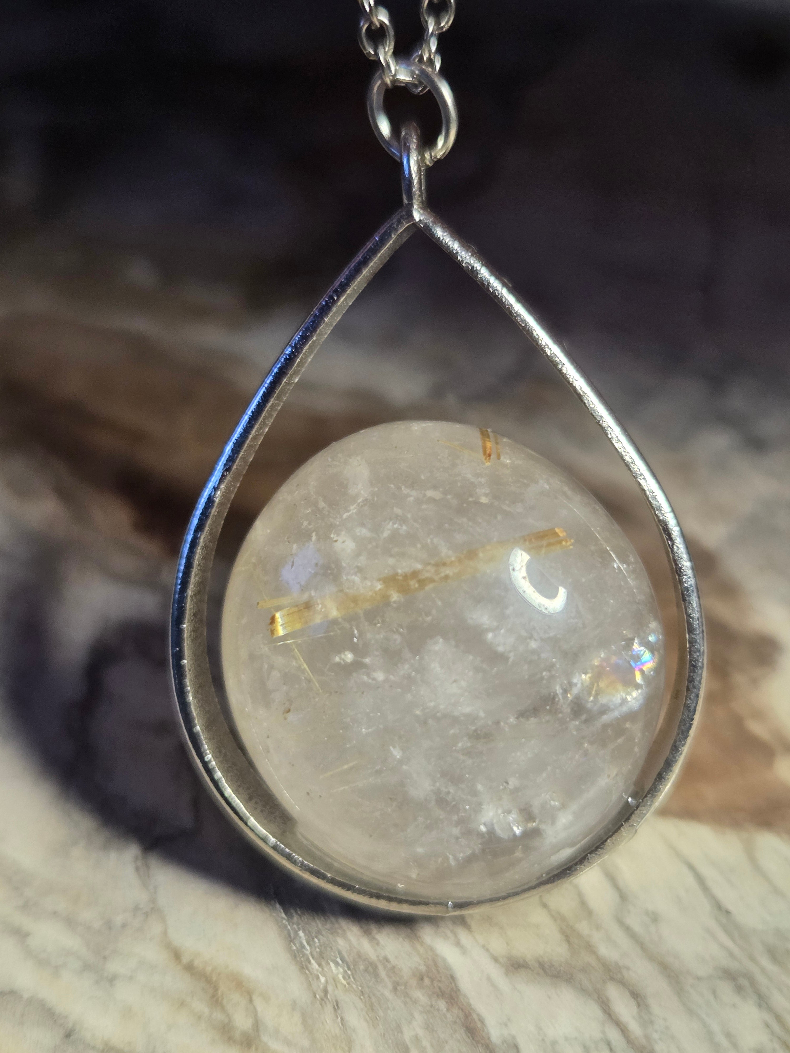 Golden rutile crystal handmade necklace