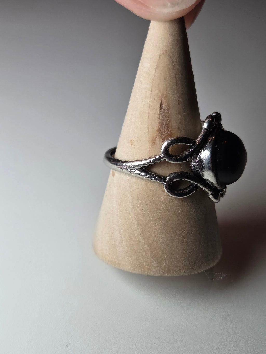 Silver sheen obsidian crystal adjustable ring