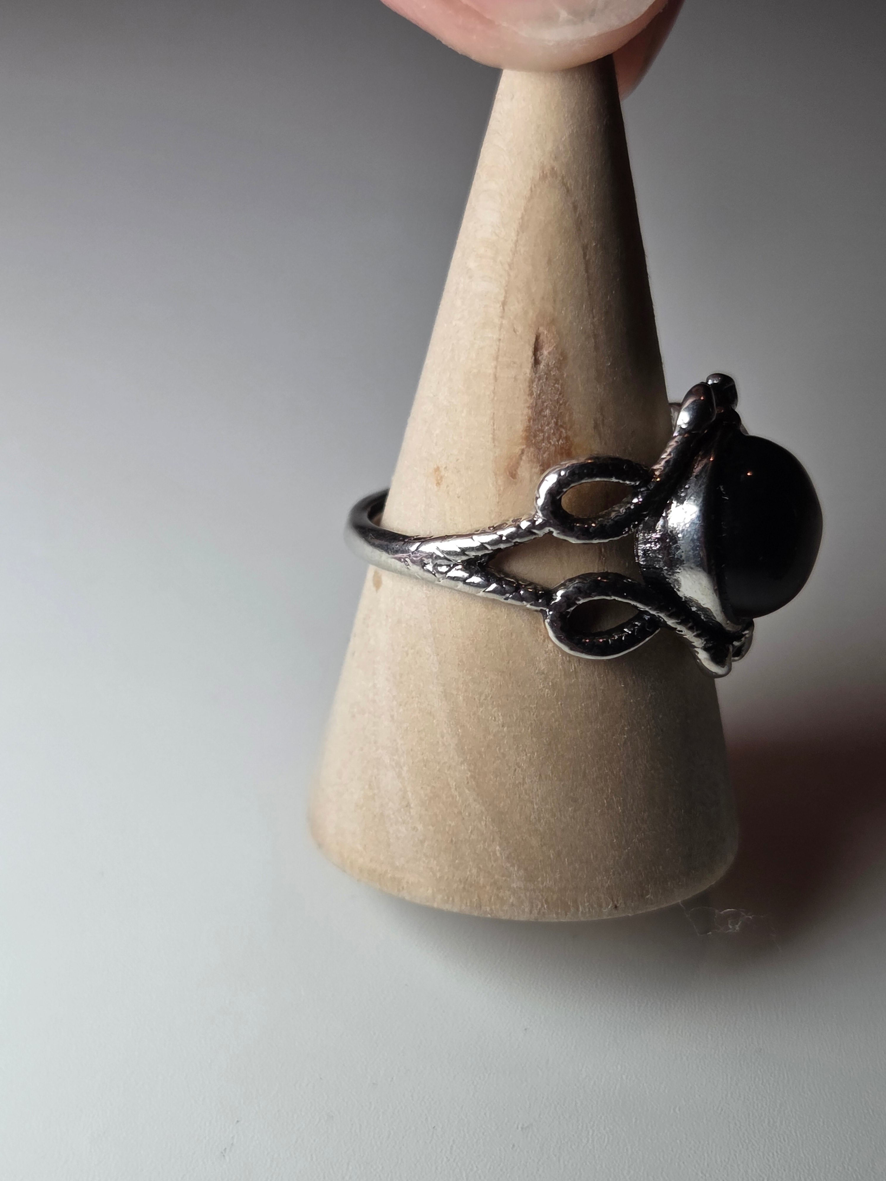 Silver sheen obsidian crystal adjustable ring