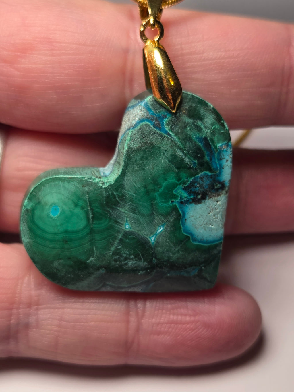 Chrysocolla crystal heart necklace