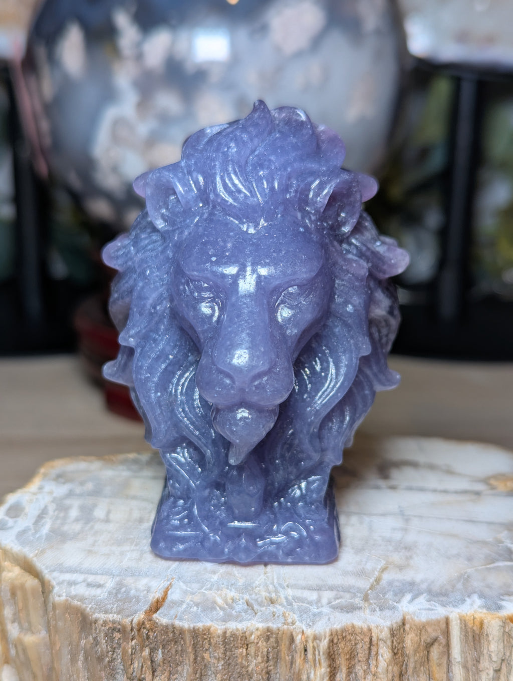 Lepidolite crystal large lion carving