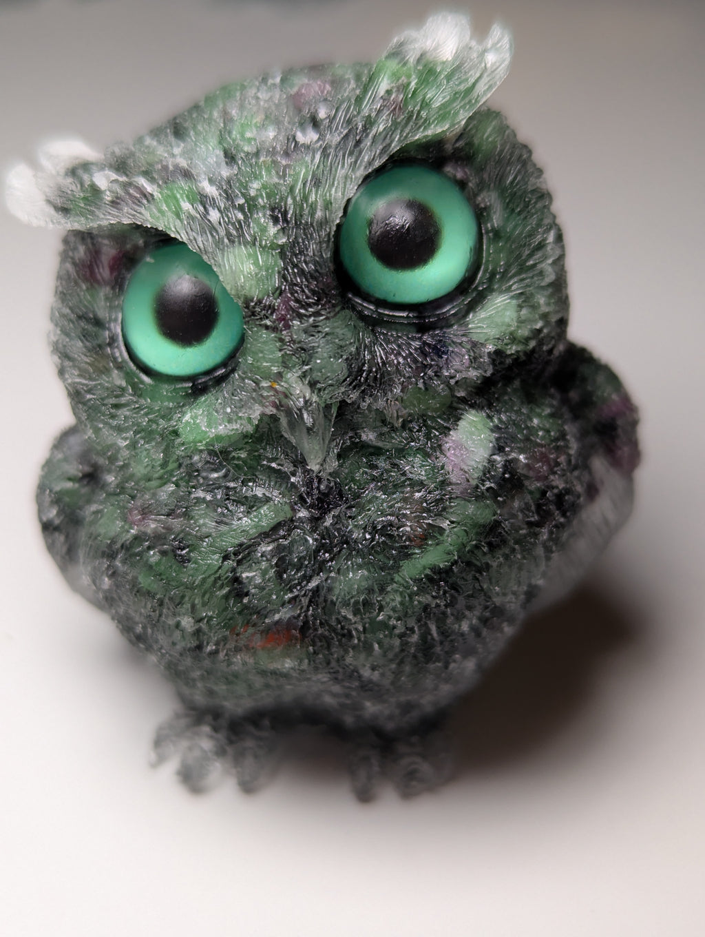 Ruby in zoisite crystal chip resin owl