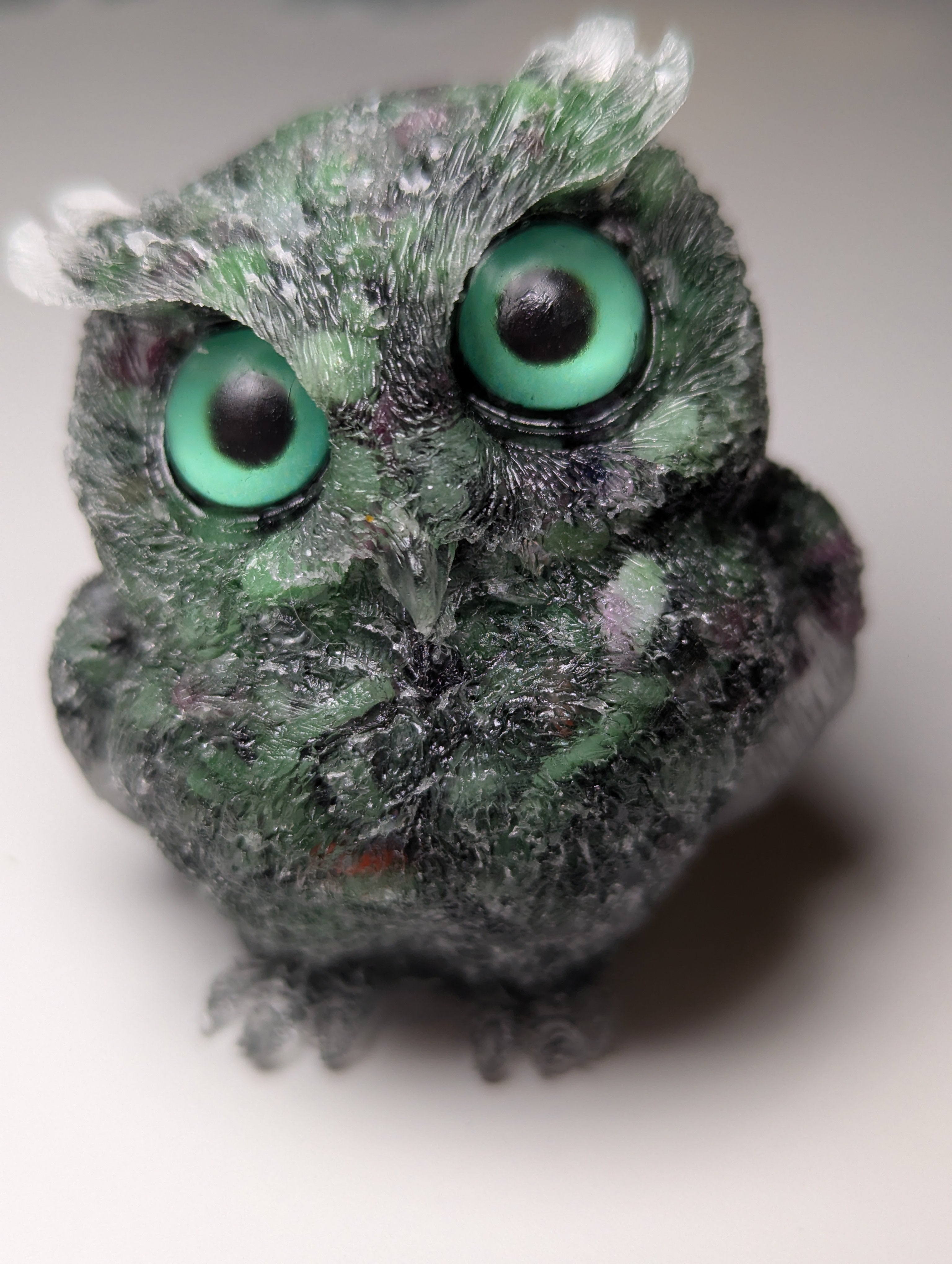 Ruby in zoisite crystal chip resin owl