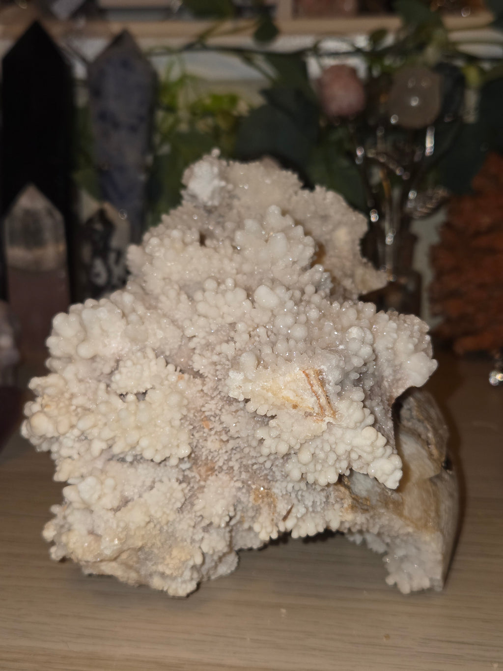 Selestite crystal owl carving