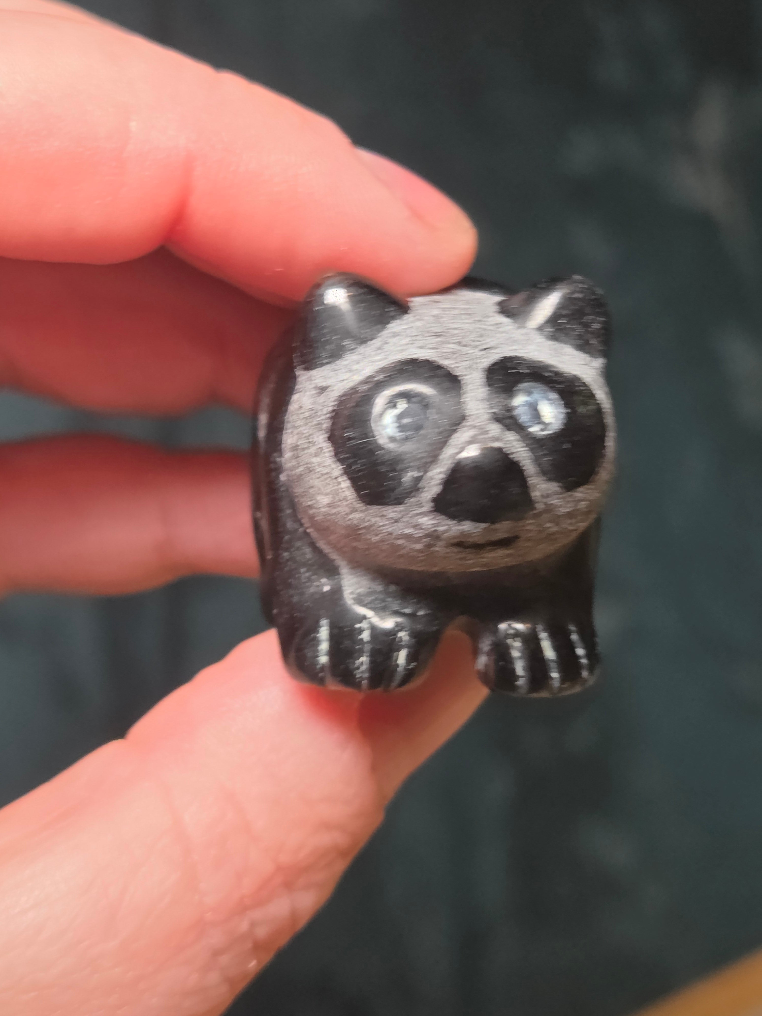 Black obsidian crystal panda carving