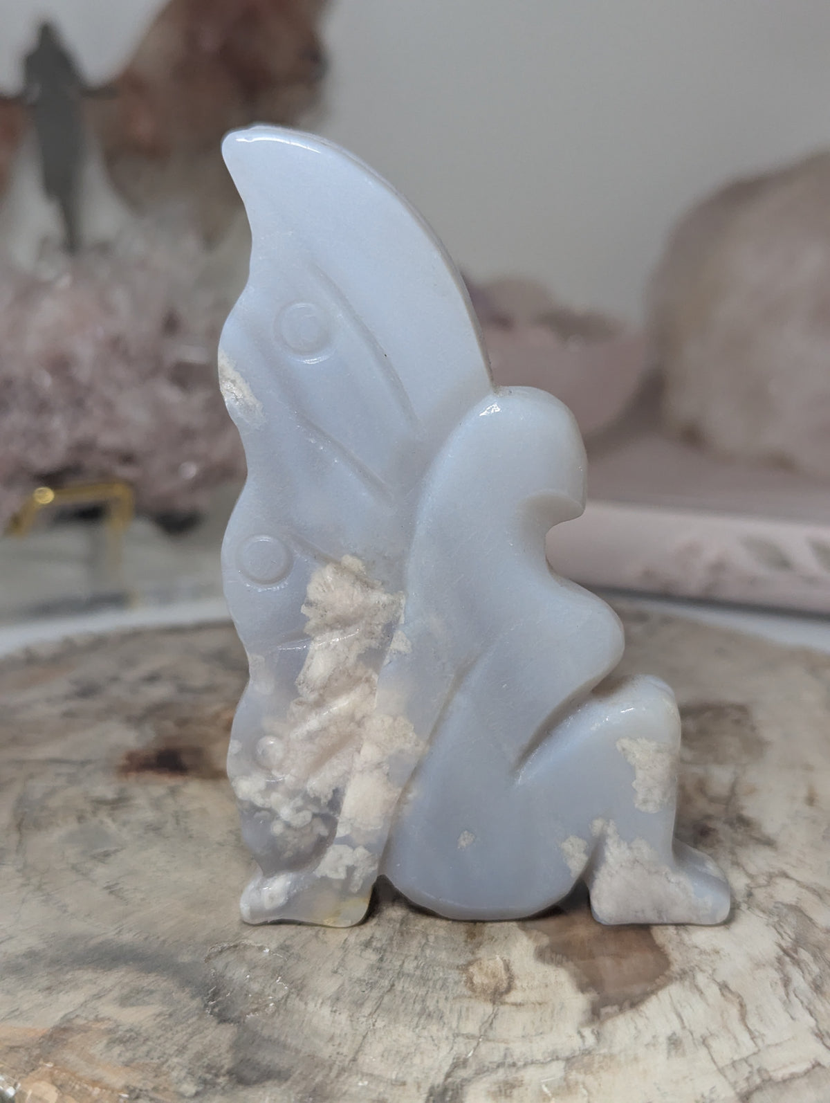 Blue flower agate crystal fairy carving