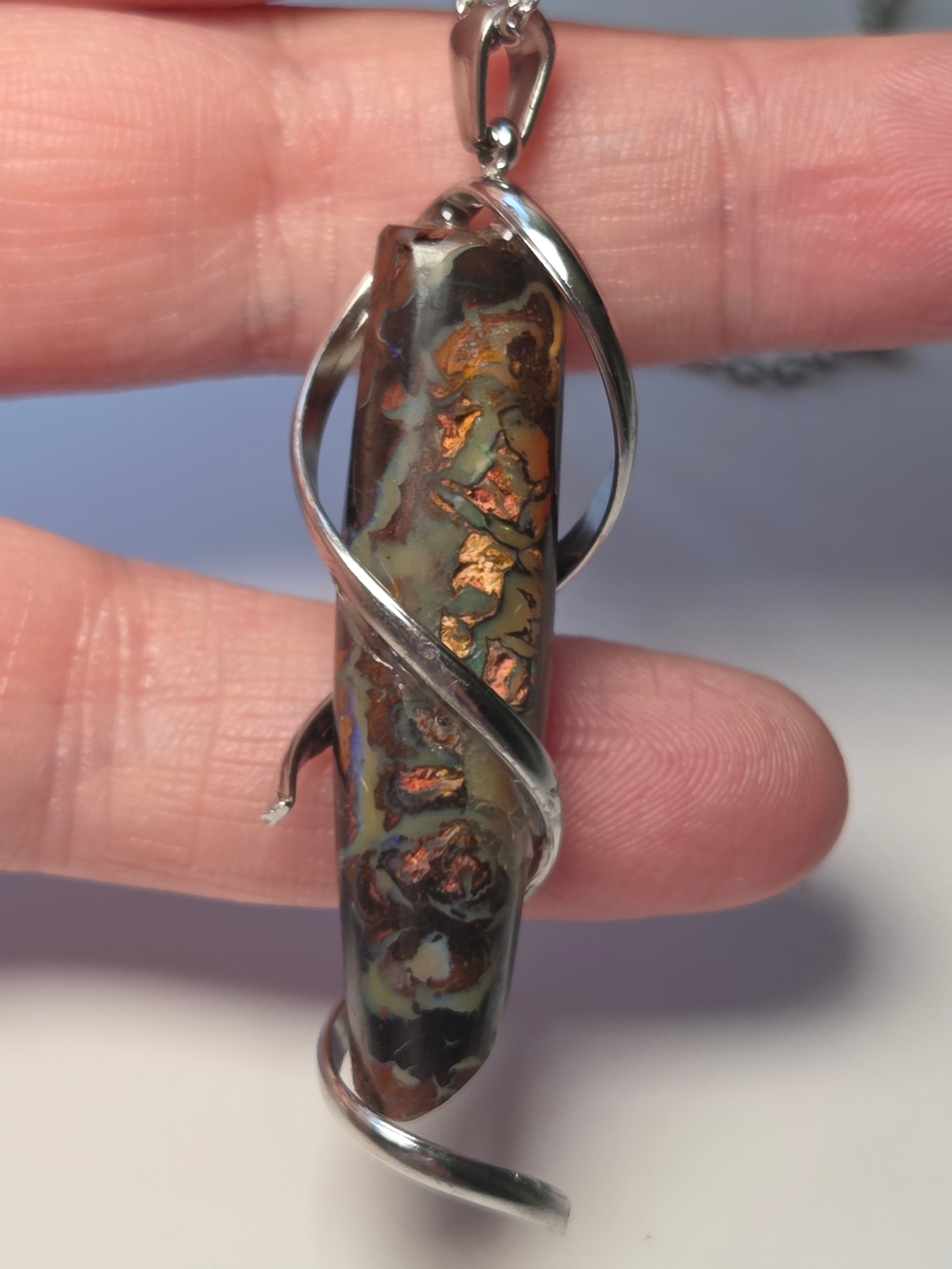 Australian bolder opal lipstick style necklace