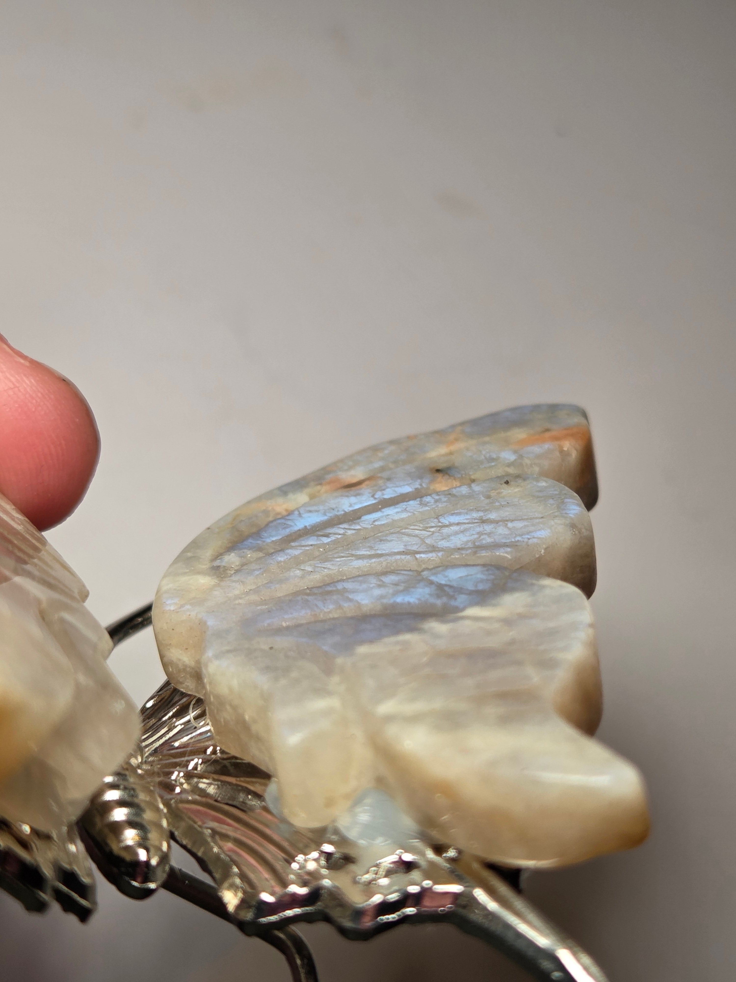 Rainbow moonstone crystal butterfly carving