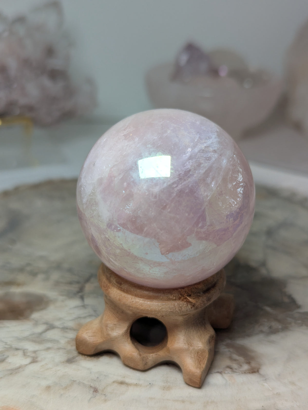 Aura Rose quartz crystal sphere
