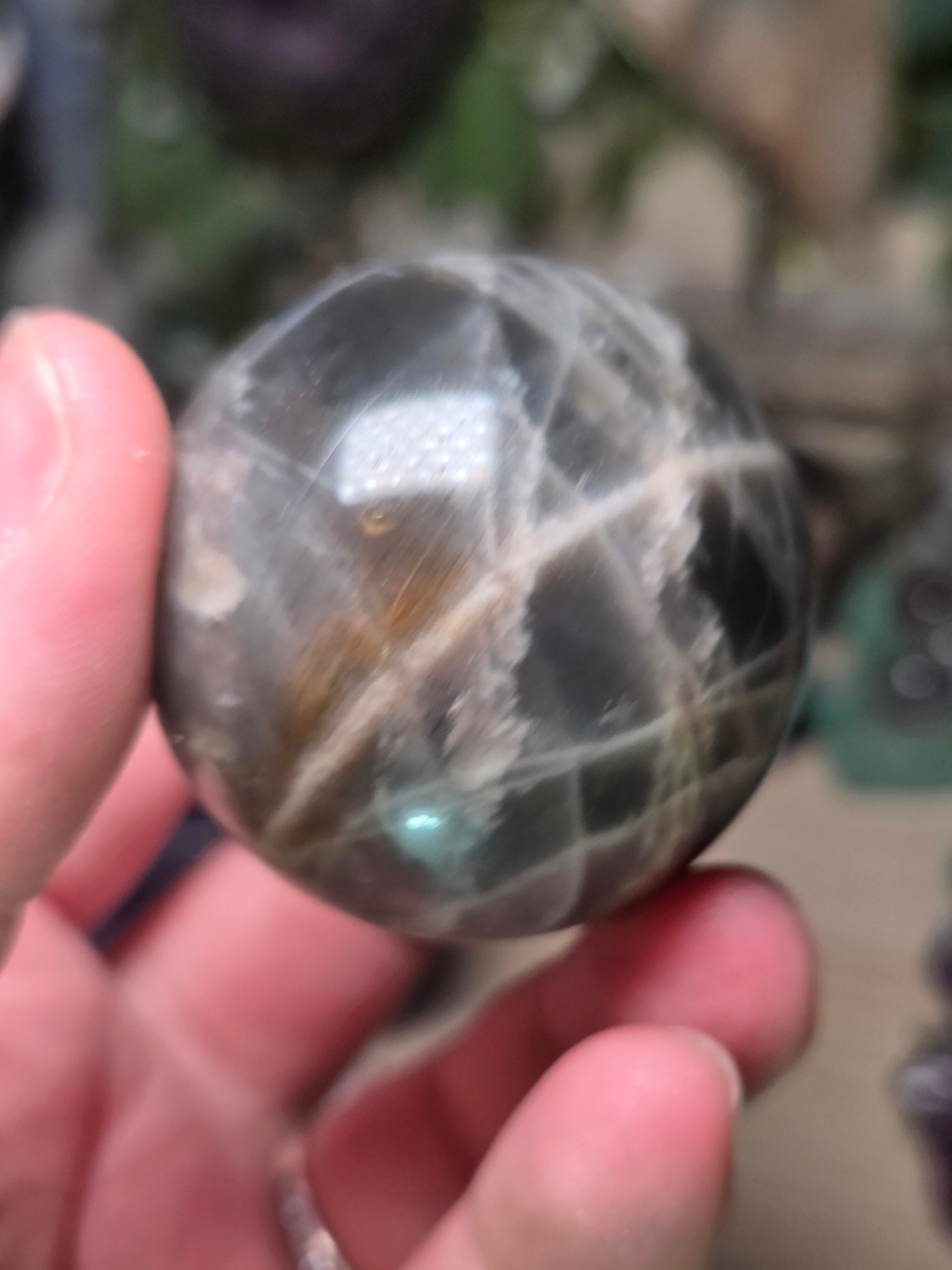 Black Moonstone and sunstone crystal sphere