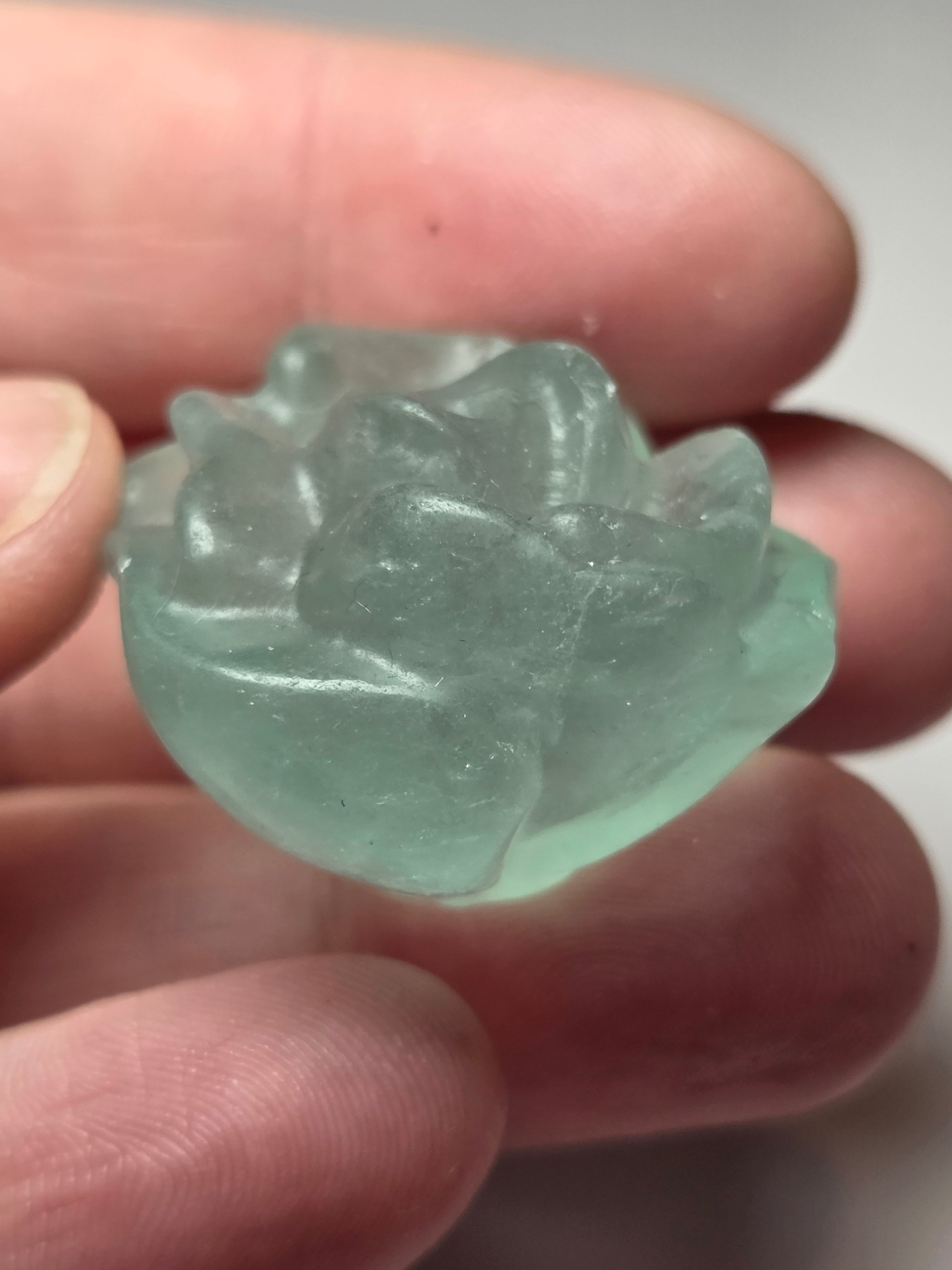 Green flouite crystal flower carving