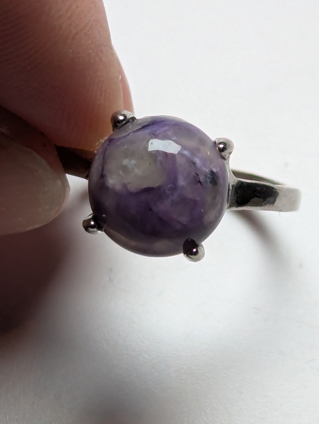 purple charoite crystal adjustable ring stainless steel