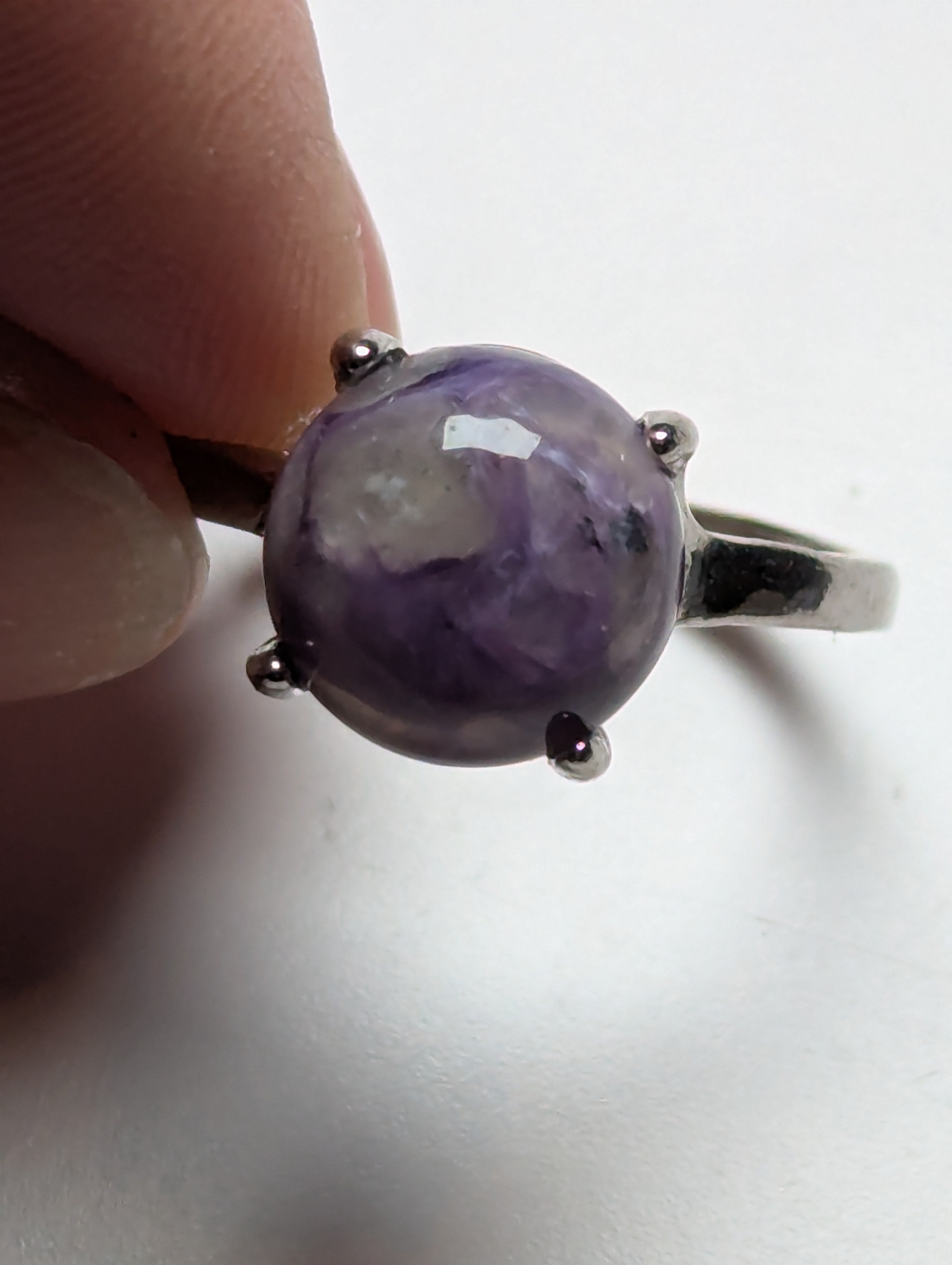purple charoite crystal adjustable ring stainless steel