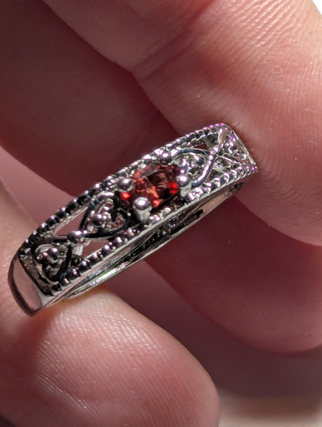 Garnet crystal adjustable ring stainless steel