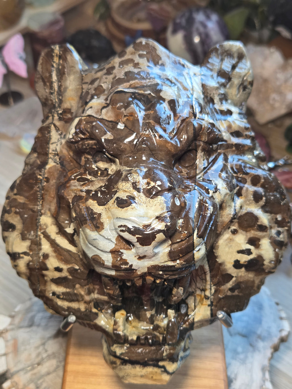 Amazing  Jasper Tiger head carving  with stand